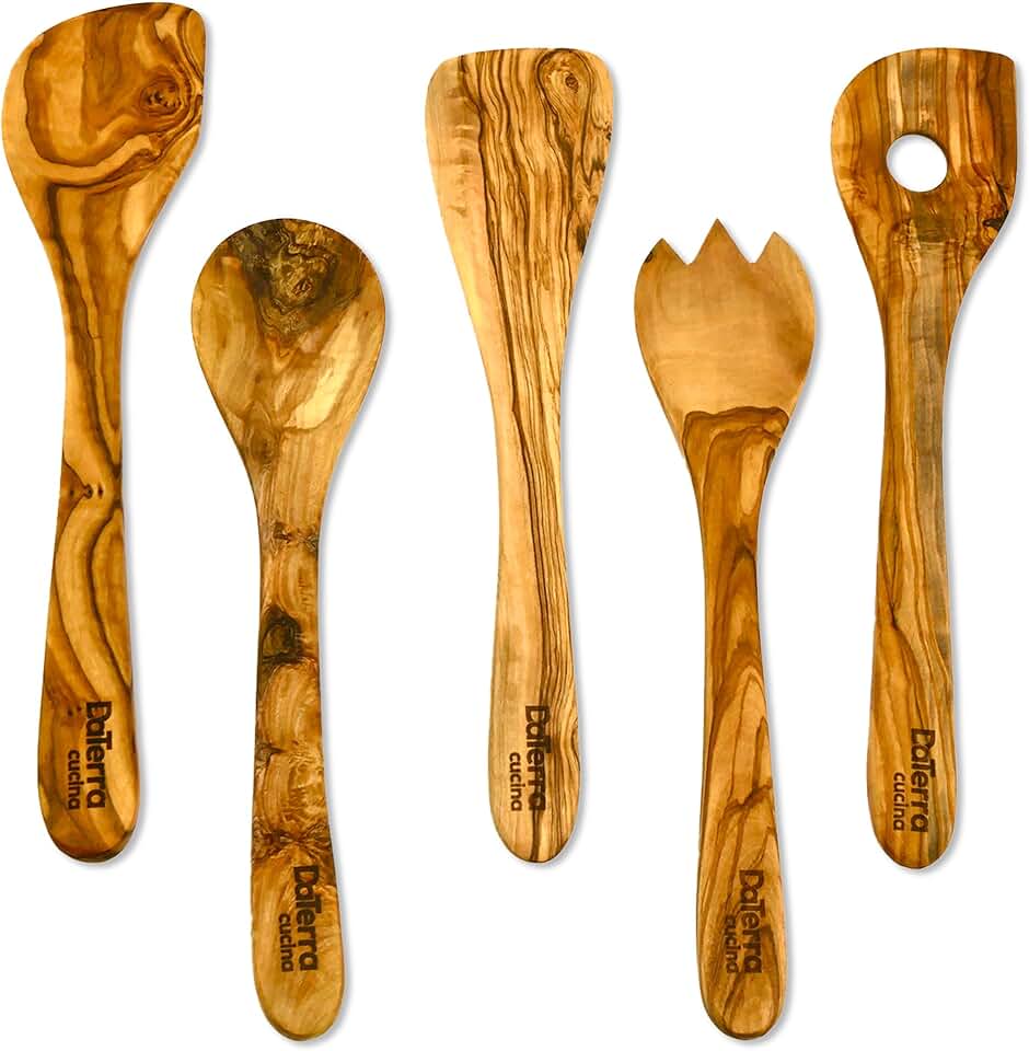 12-Inch Olive Wood Cooking Utensils Set with Spoons and Spatulas