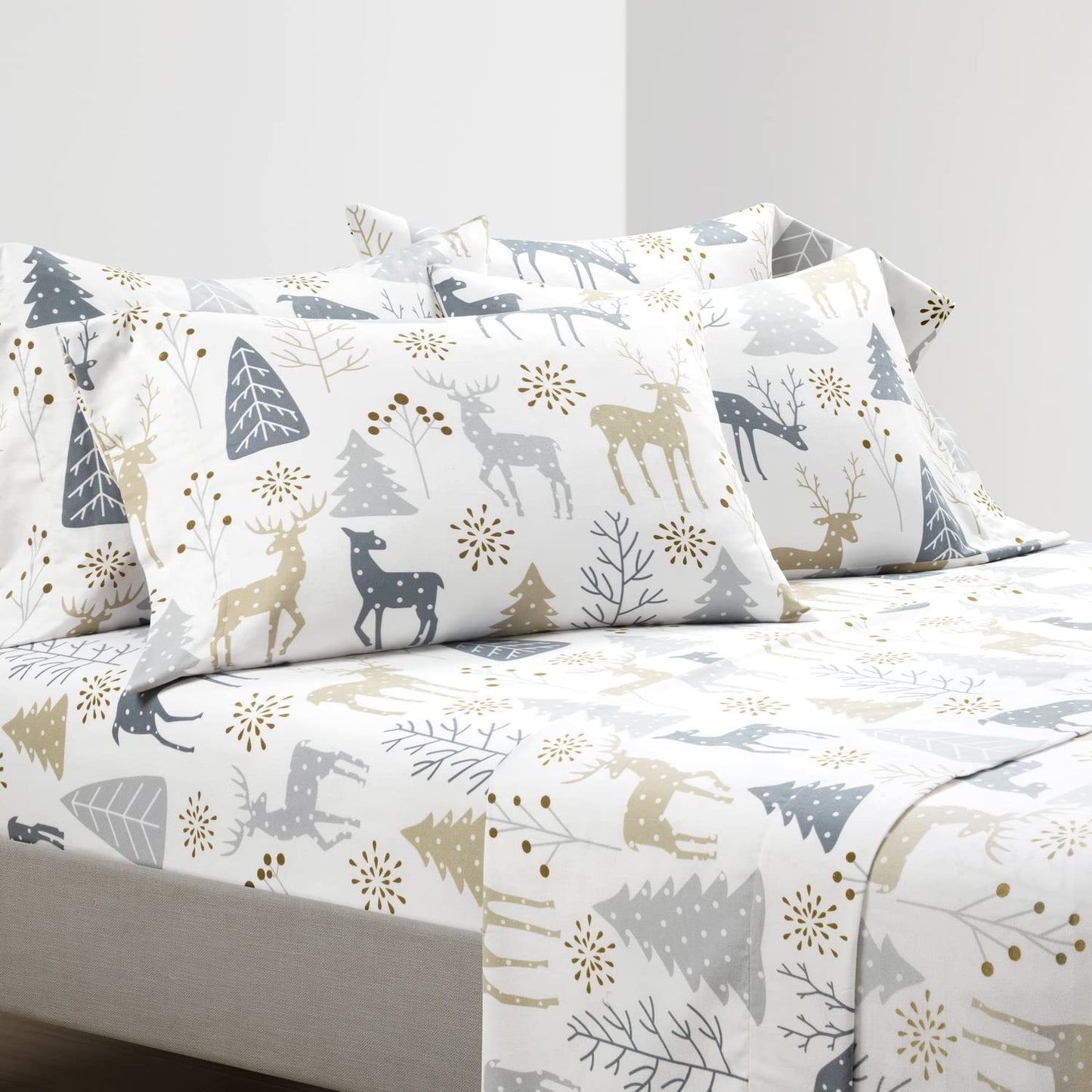 Wonderland Soft Flannel Sheet Set, 6 Piece, Full, Neutral  Gray