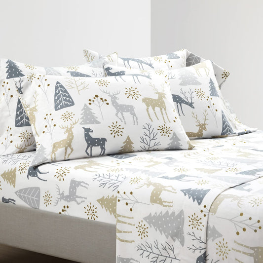 Wonderland Soft Flannel Sheet Set, 6 Piece, Full, Neutral  Gray