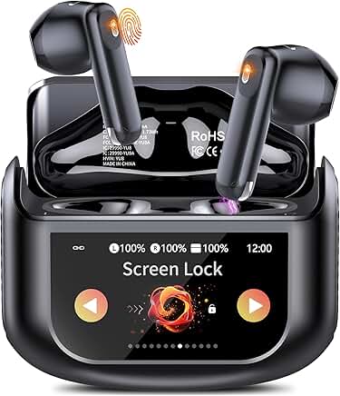 Wireless earbuds with touch screen and 48-hour playtime