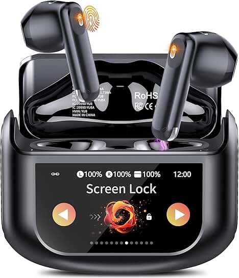 Wireless earbuds with touch screen and 48-hour playtime