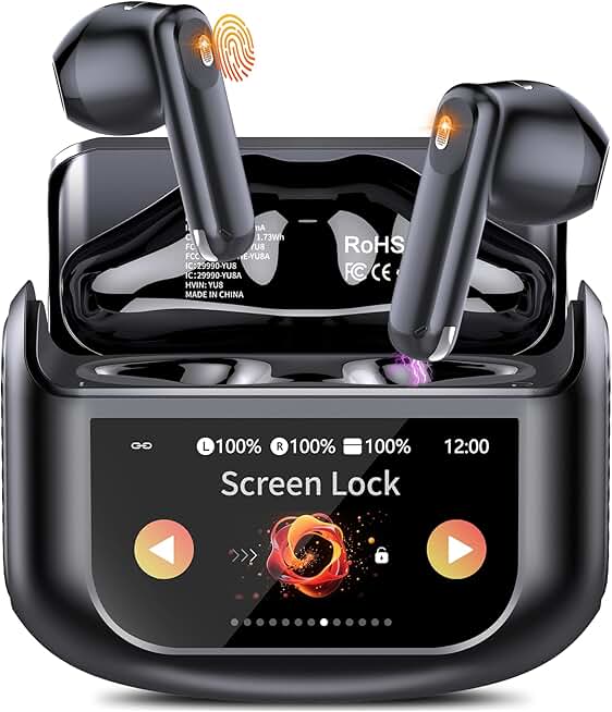 Wireless earbuds with touch screen and 48-hour playtime