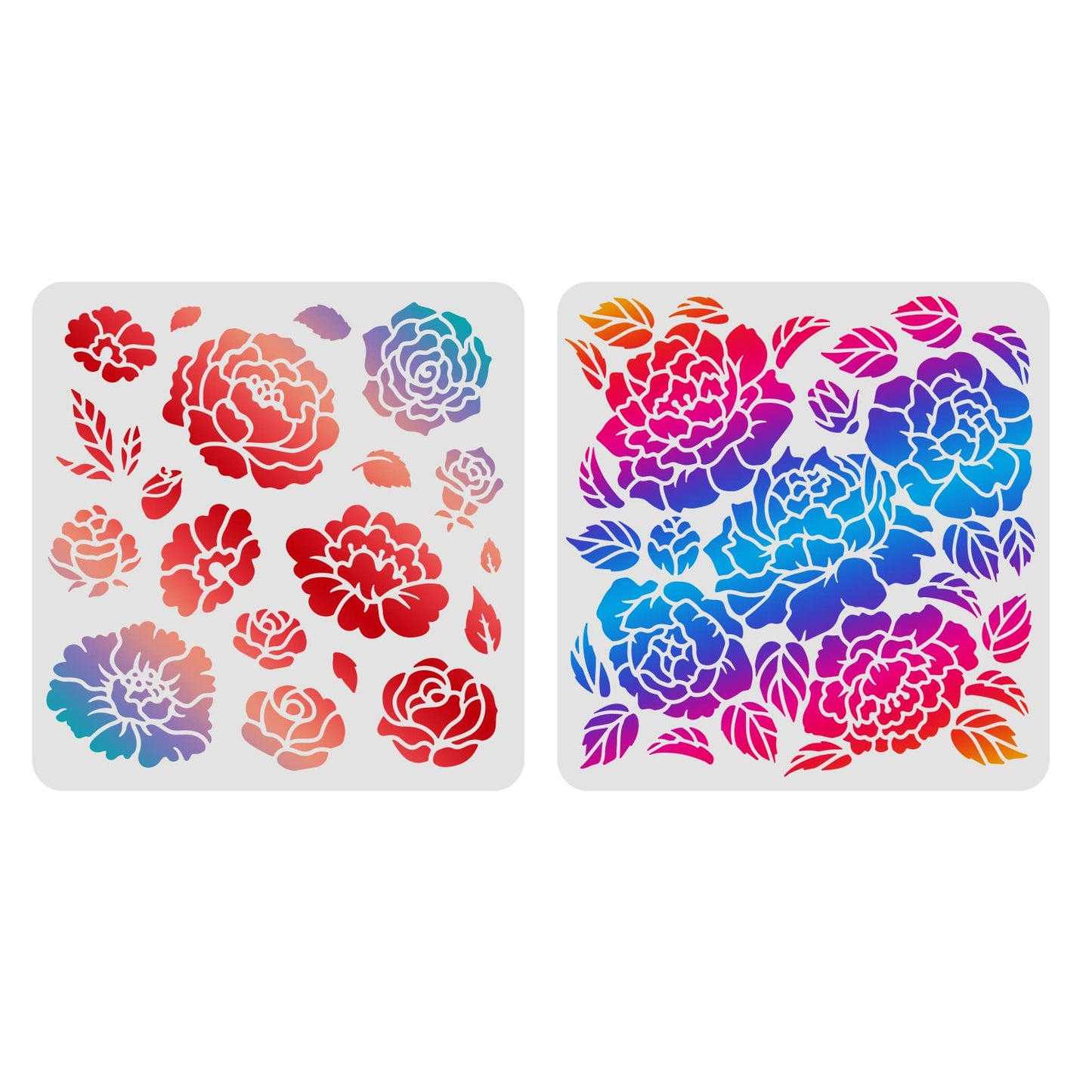 Peonies and Roses Reusable Stencil Set 11.8x11.8 Inches