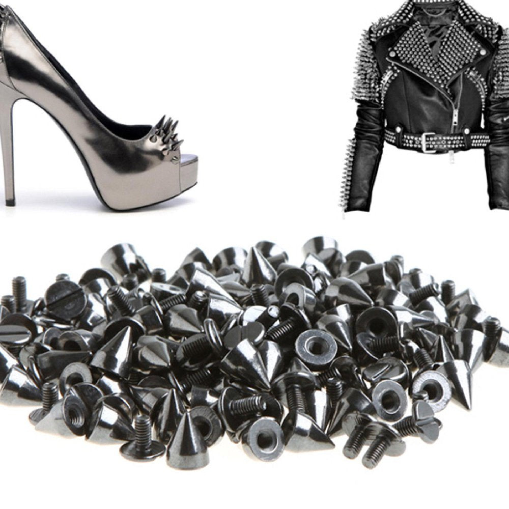 50 Sets of 9MM Black Gunmetal Bullet Cone Spike Studs