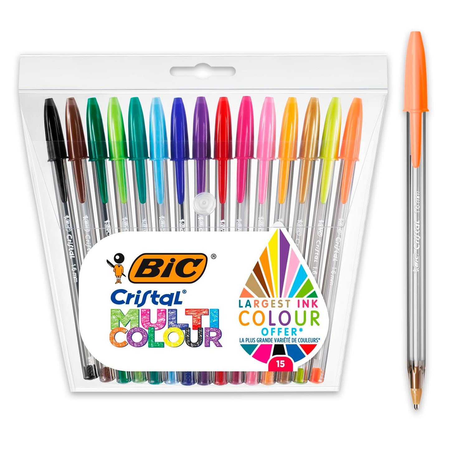 Set of 15 Multicolour Ballpoint Pens with Wide Tip
