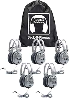 Pack of 6 Deluxe Headphones with Volume Control in Carry Bag