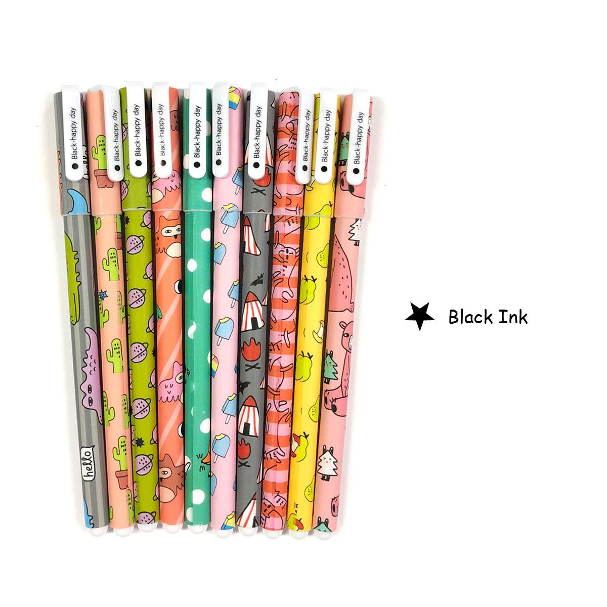 Set of 10 Cute Gel Ink Pens with Fine Point