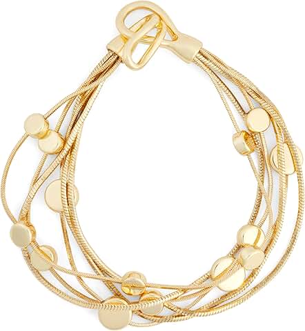 Gold multi-row soft flex bracelet with snake chain and beads