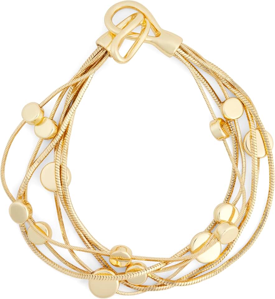 Gold multi-row soft flex bracelet with snake chain and beads