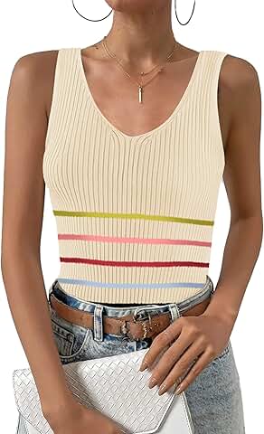 Women's Ribbed V-Neck Slim Fit Tank Top