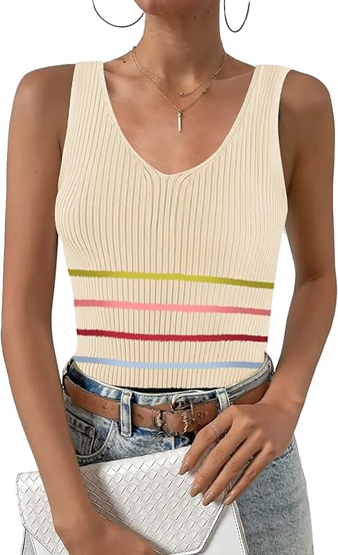 Women's Ribbed V-Neck Slim Fit Tank Top
