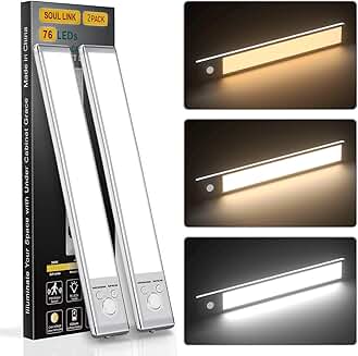 Wireless 76 LED Motion Sensor Under Cabinet Lights (2 Pack)