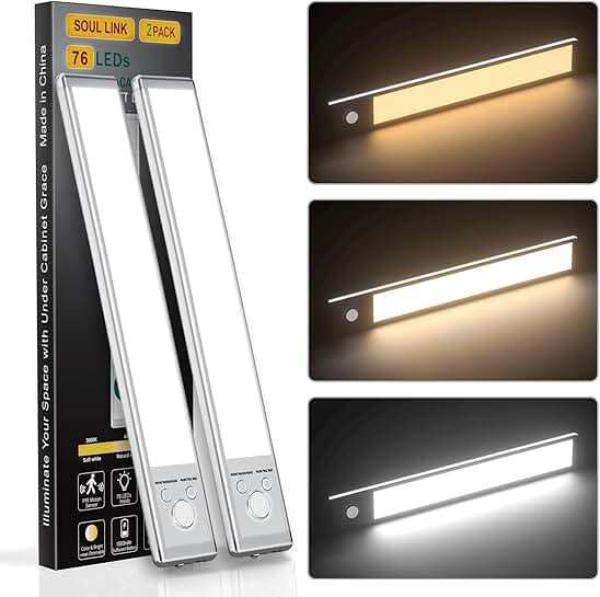 Wireless 76 LED Motion Sensor Under Cabinet Lights (2 Pack)