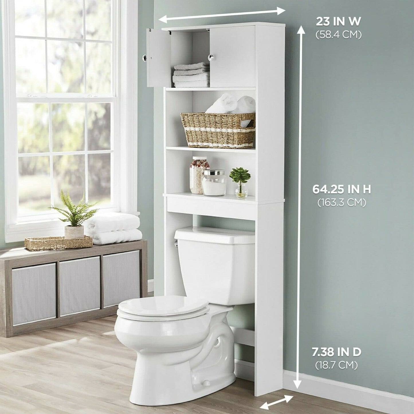 Bathroom Storage Cabinet Wooden Over The Tet Bathroom Storage with 3 Fixed Shelves Double Door Cabinet White Bathroom Space Saver with Bathroom Storage