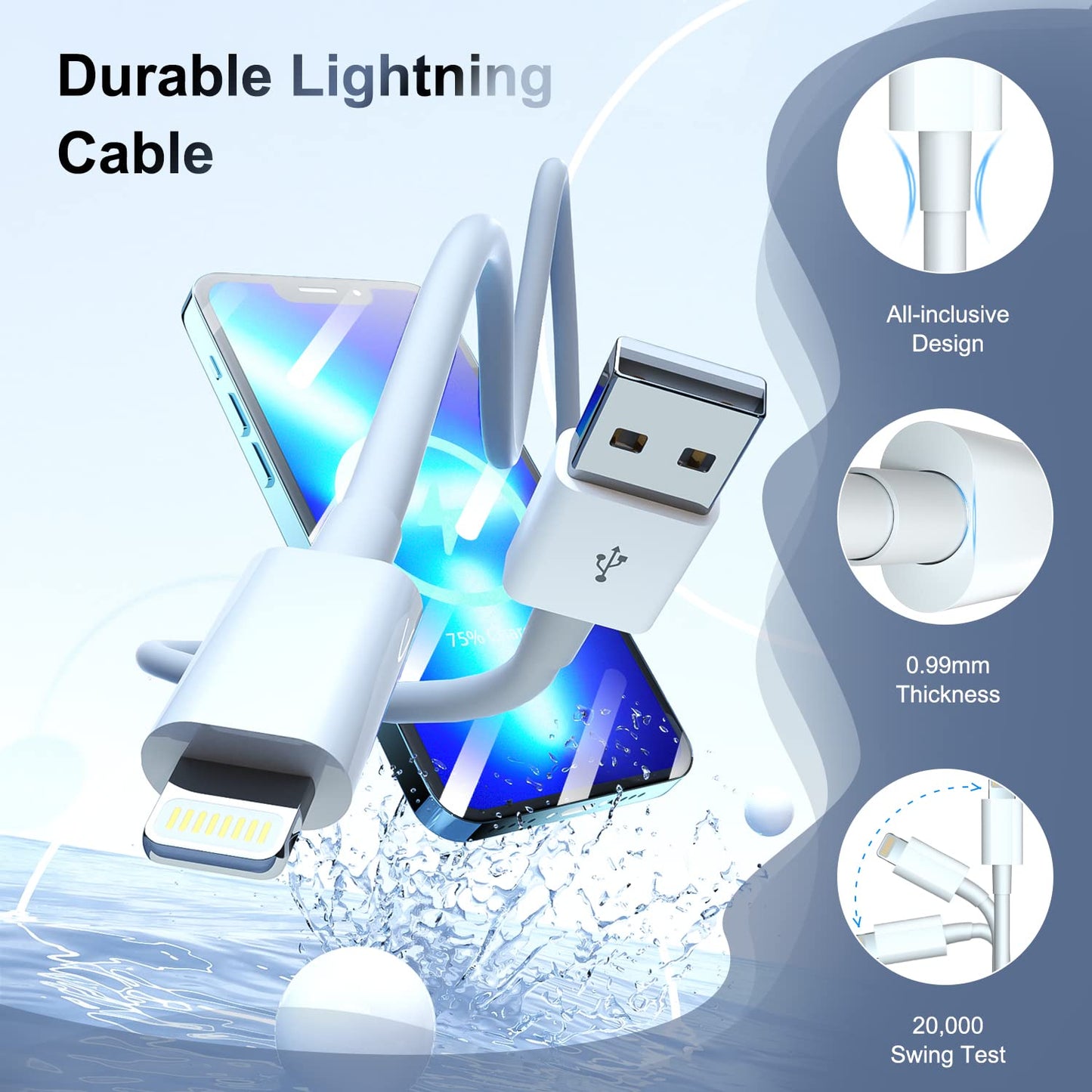 iPhone Charger 6 Feet Apple MFi, Lightning Cable 6ft Fast Charging Cord Compatible with iPhone 14 13 12 11 Pro Max XR XS X 8 7 Plus 6S iPad Pro Airpods (3 Pack)