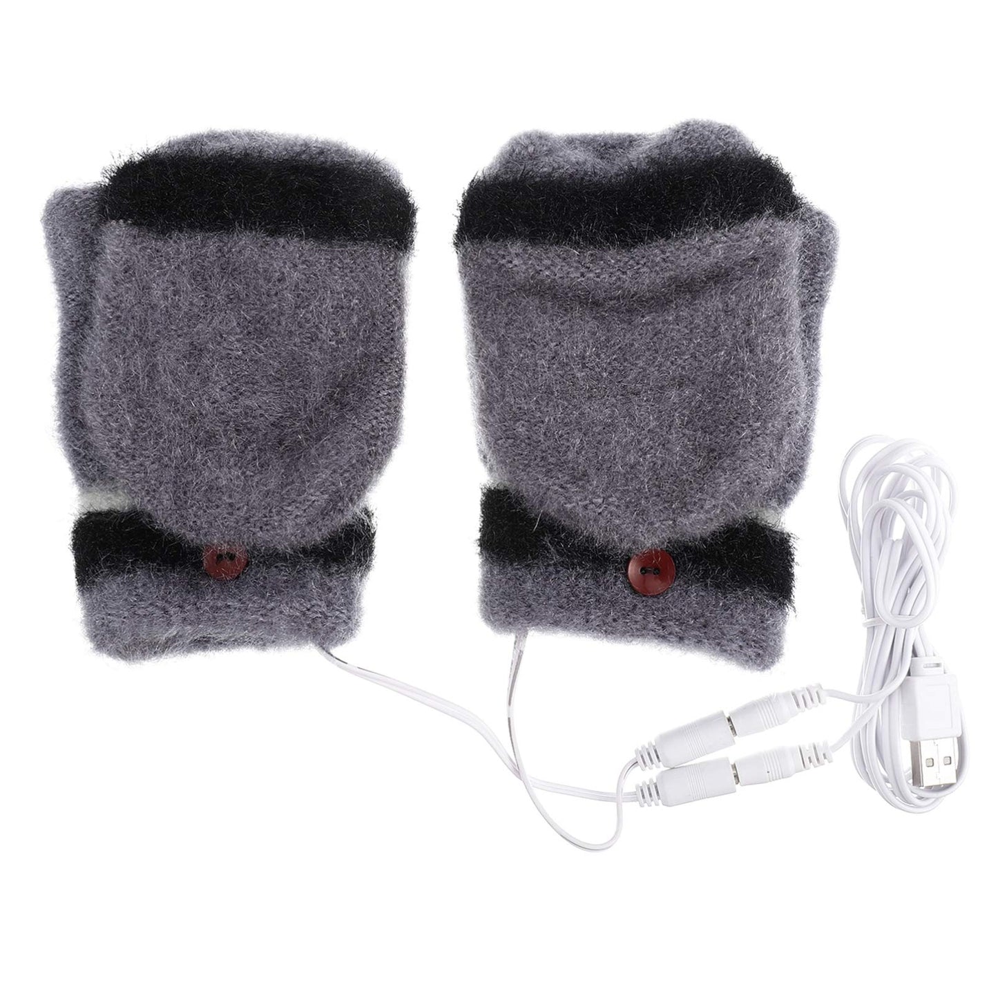 1 Pair USB Heated Gloves Winter Warm Laptop Gloves Half Hands Heated Fingerless Heating Knitting Hands Warmer for Home Office School Grey