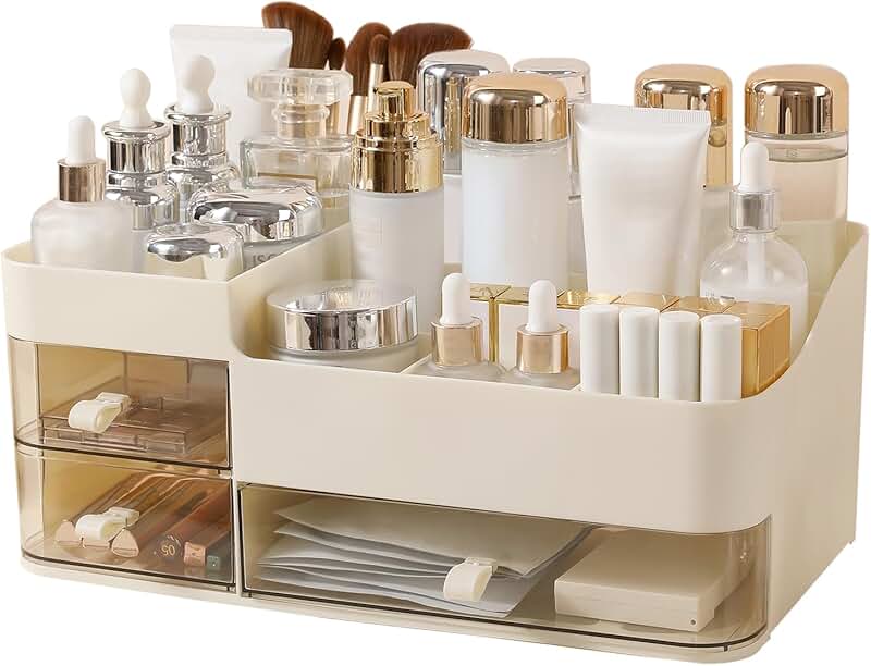 3-Drawer Makeup and Skincare Organizer with Brush Holder
