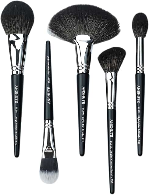 5-Piece Natural Goat Hair Makeup Brush Set for Face