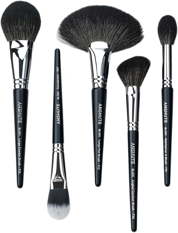 5-Piece Natural Goat Hair Makeup Brush Set for Face