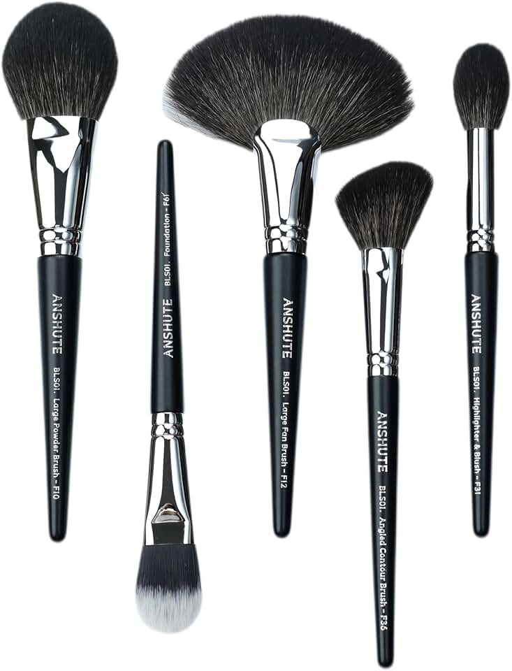 5-Piece Natural Goat Hair Makeup Brush Set for Face