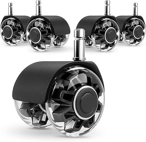 Set of 5 heavy-duty rubber chair wheels for hardwood and carpet