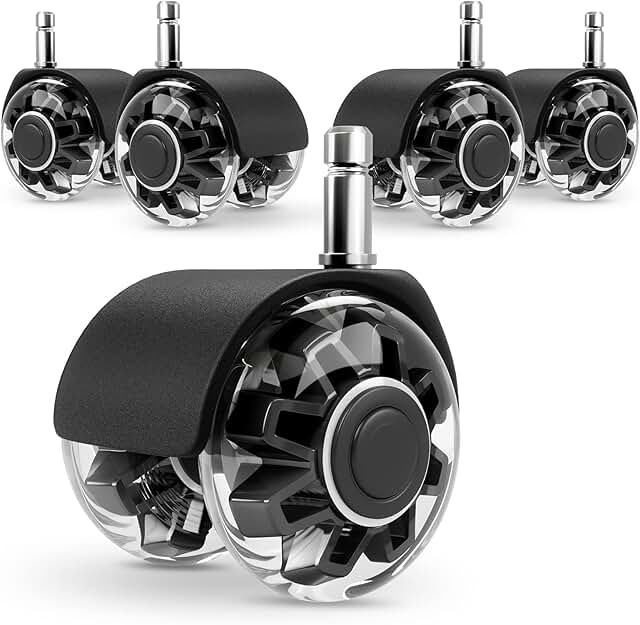 Set of 5 heavy-duty rubber chair wheels for hardwood and carpet