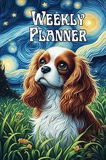 Monthly and weekly planner featuring a spaniel