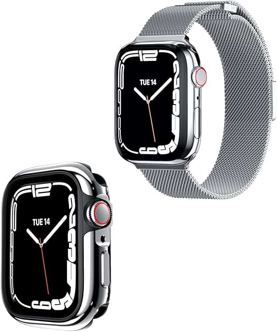 44mm/45mm Polished Aluminum Apple Watch Case with Milanese Loop