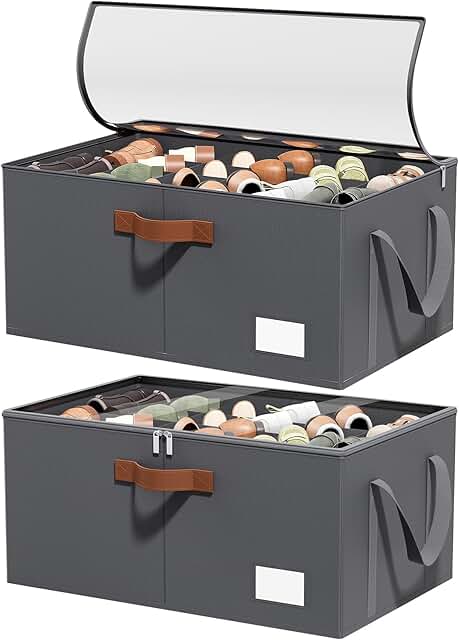 Two Shoe Storage Boxes for Closet, Fits 20-40 Pairs