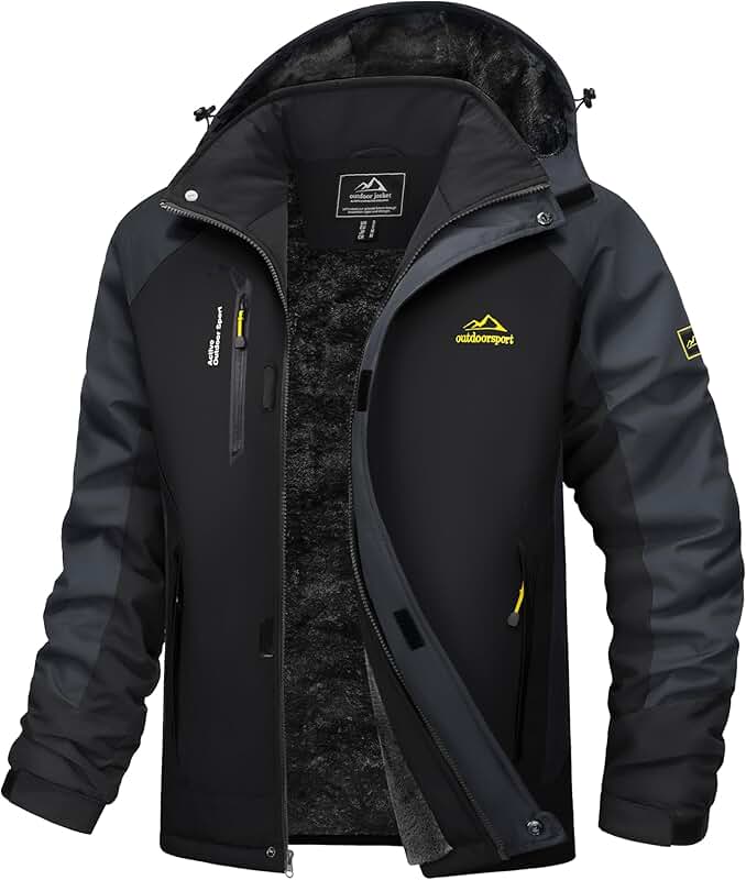 Men's Water-Resistant Winter Ski Snow Coat with Fleece and Hood
