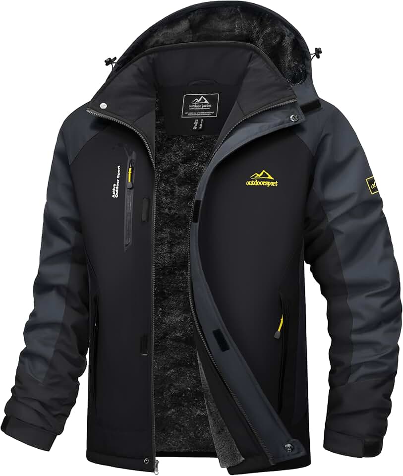 Men's Water-Resistant Winter Ski Snow Coat with Fleece and Hood