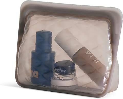Reusable Silicone Makeup Bag, Taupe, Travel Toiletry Organizer