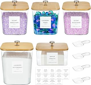 Set of 5 Laundry Pod and Dryer Sheet Storage Jars