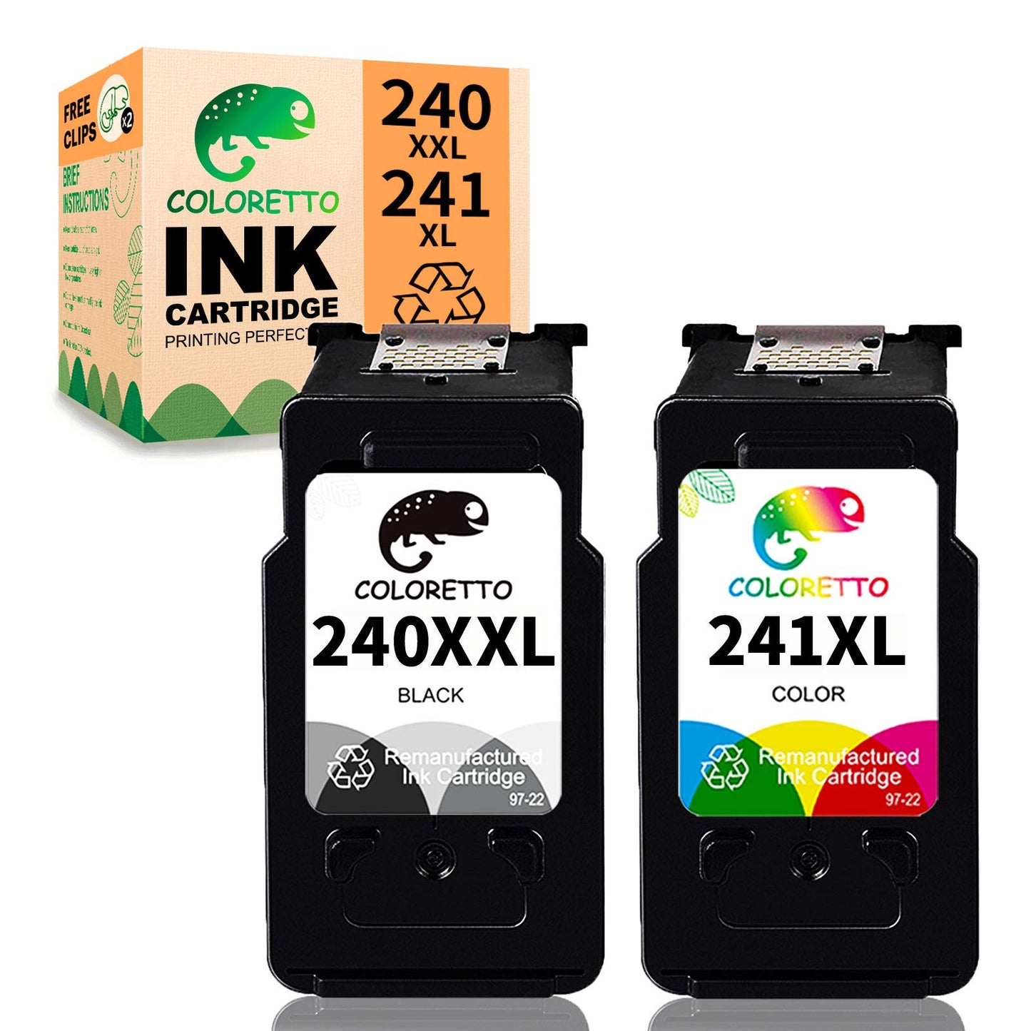 Remanufactured Printer Ink Cartridge Replacement for Canon PG-240XXL CL-241XL 240XL 240 241 XL Combo Pack to use with PIXMA MG3620 TS5120 MG2120 MG3520 MX452 MX512 (1 Black+1 Color)