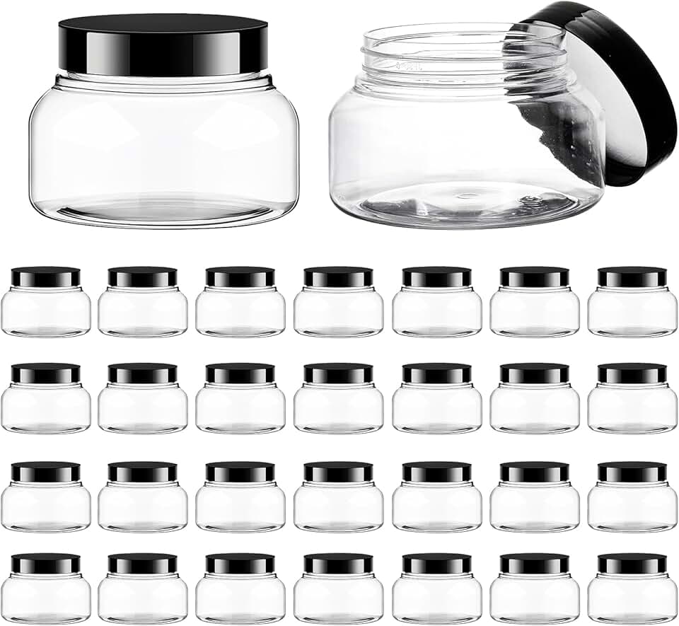 Set of 30 Clear 8oz Plastic Jars with Lids