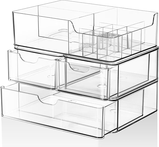 Three-Tier Clear Makeup Organizer for Vanity and Bathroom