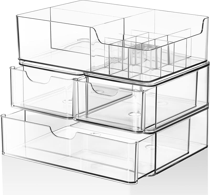 Three-Tier Clear Makeup Organizer for Vanity and Bathroom