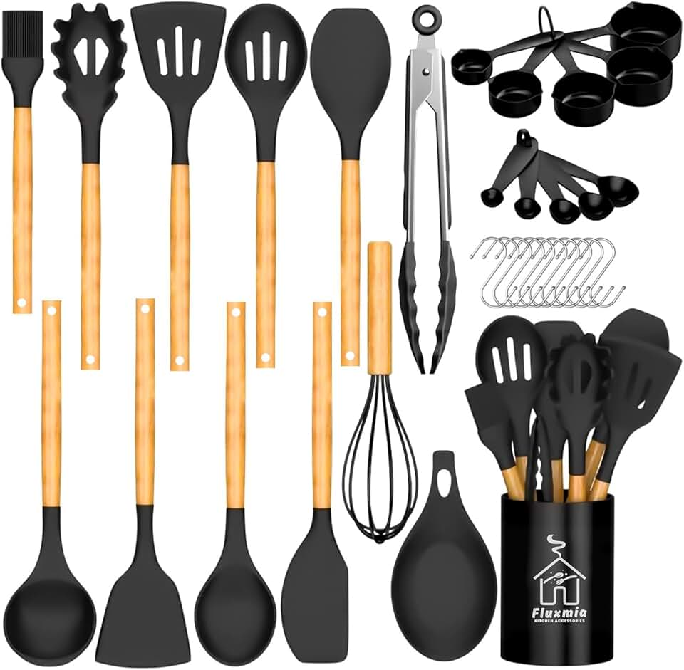 33-Piece Non-Stick Silicone Kitchen Utensil Set with Holder