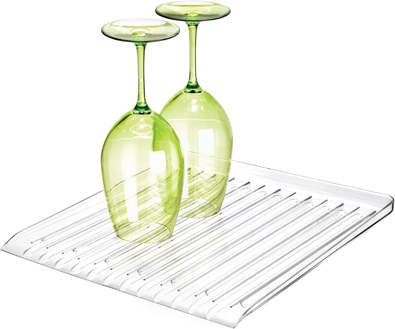 Clear plastic dish drainer, 12" x 14.25" x 1.5"