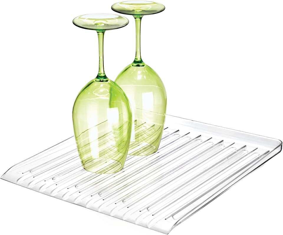Clear plastic dish drainer, 12" x 14.25" x 1.5"