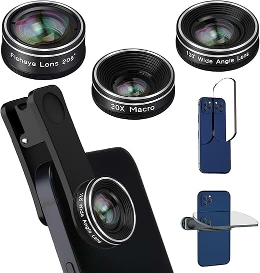 Phone Camera Lens Kit with Fisheye, Wide-Angle, and Macro Lenses