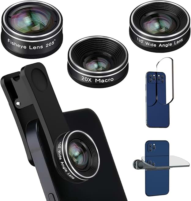Phone Camera Lens Kit with Fisheye, Wide-Angle, and Macro Lenses