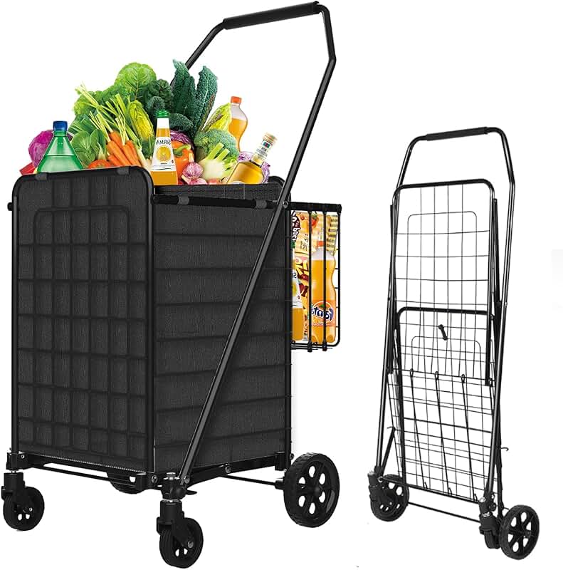 Folding Shopping Cart with Waterproof Liner and Swivel Wheels