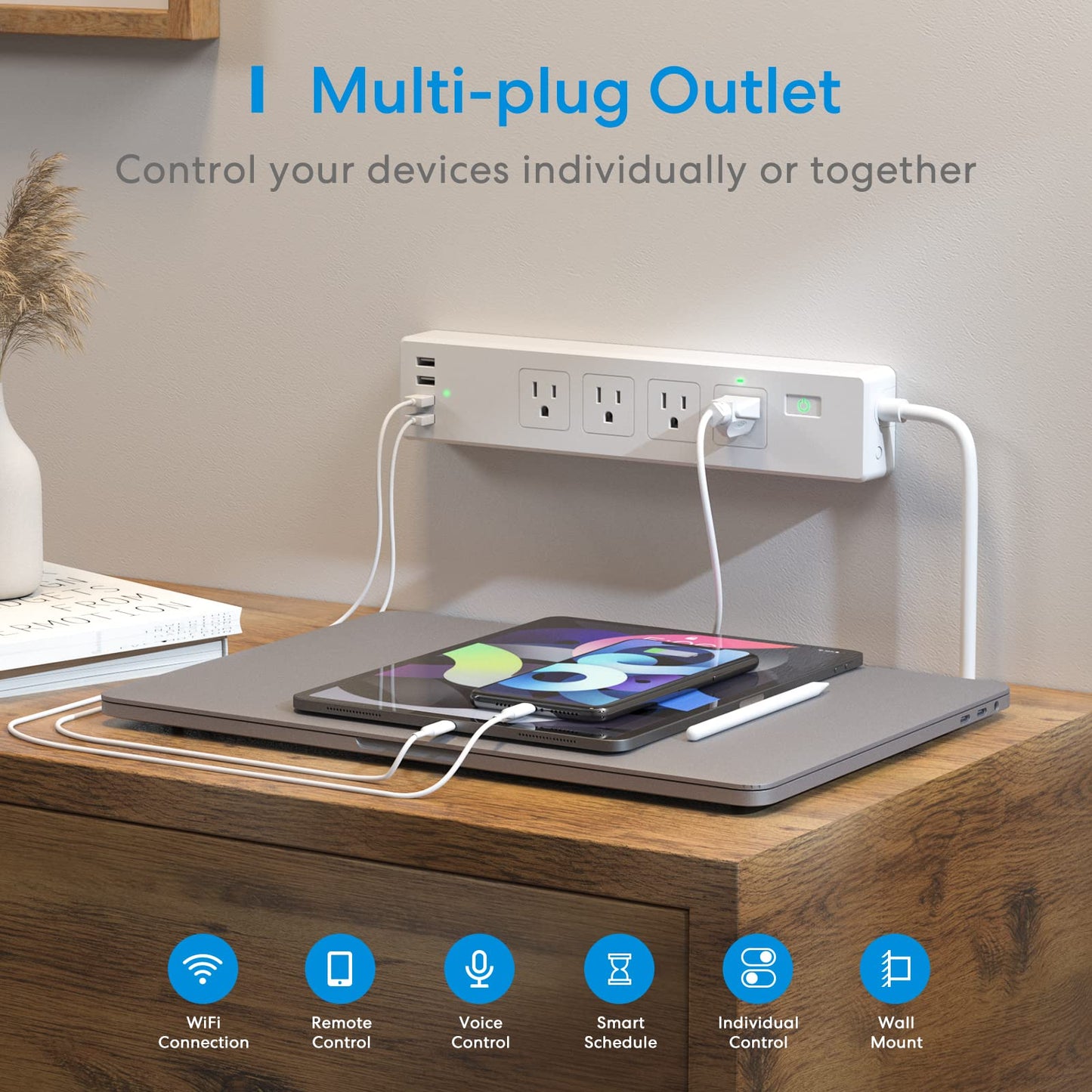 Smart Power Strip Compatible with Apple HomeKit, Siri, , Google Home and SmartThings, WiFi Surge Protector with 4 AC Outlets, 4 USB Ports and 6ft Extension Cord, Voice and Remote Control