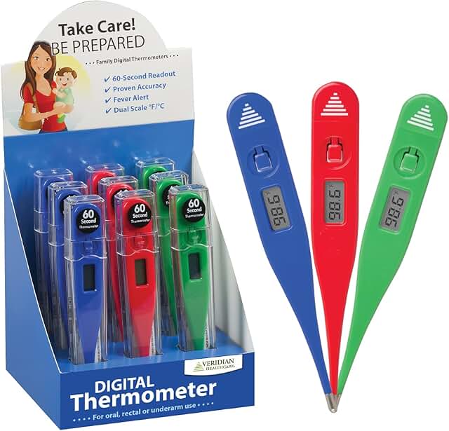 Digital thermometer with 60-second readout and 9-piece display