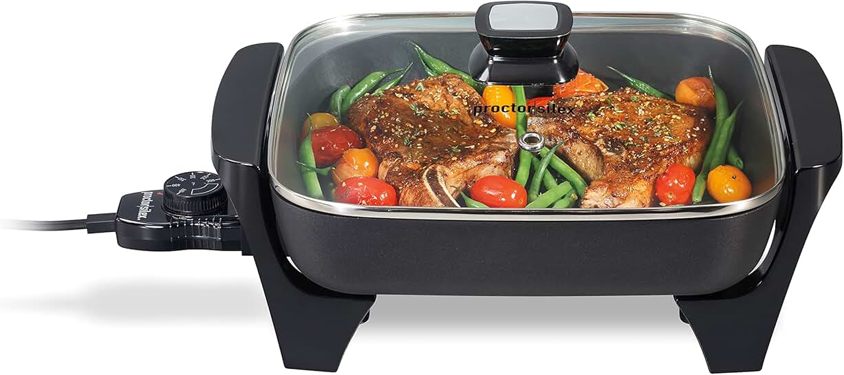 Electric Skillet with Lid, 116 sq in, Nonstick, Adjustable Temp
