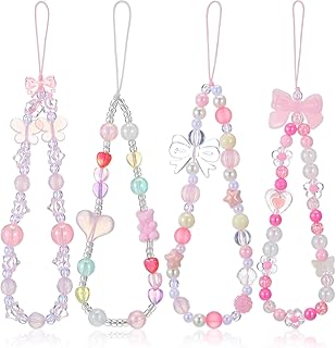 Set of 4 Beaded Phone Charms with Butterfly and Heart Designs