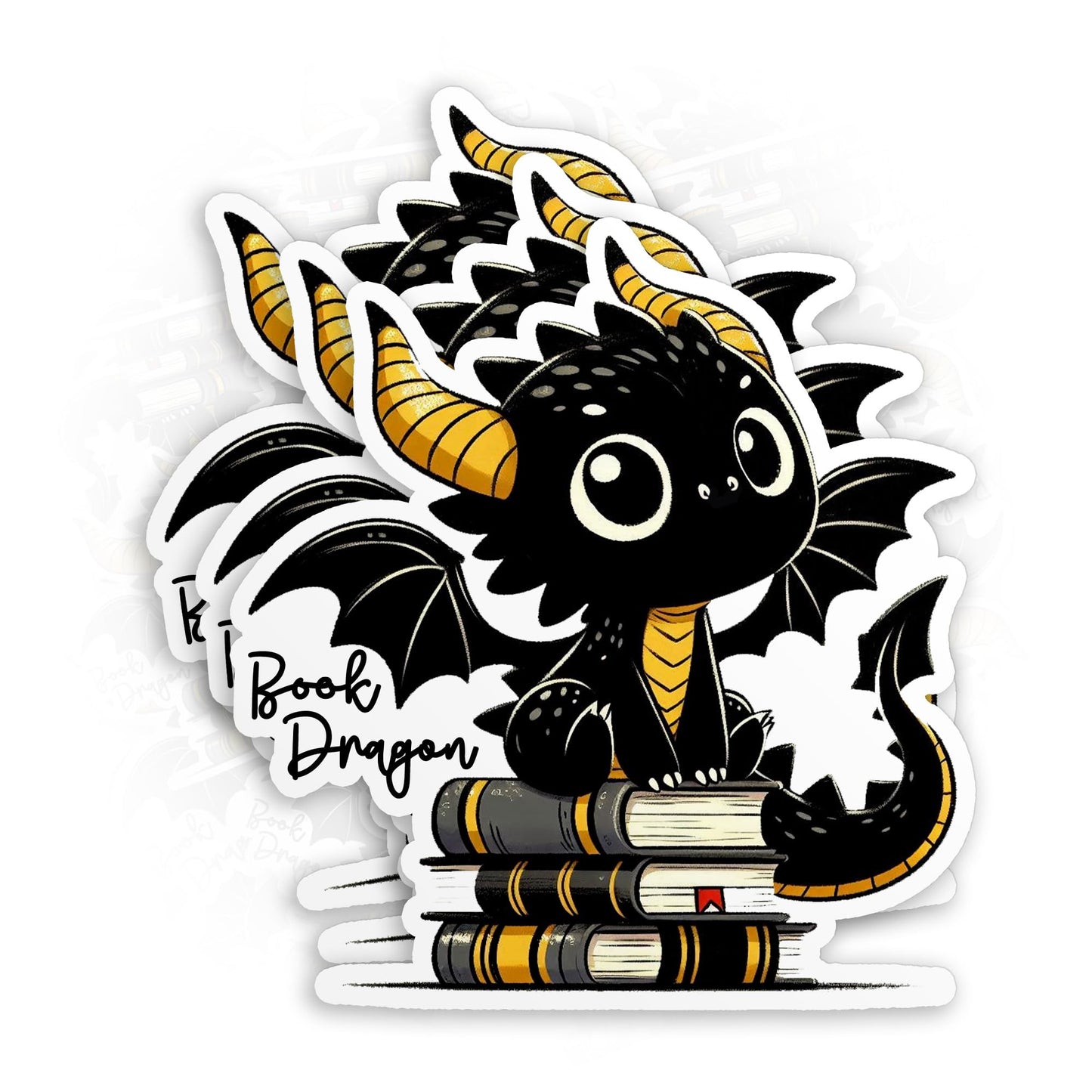 Set of three 3-inch black dragon book stickers