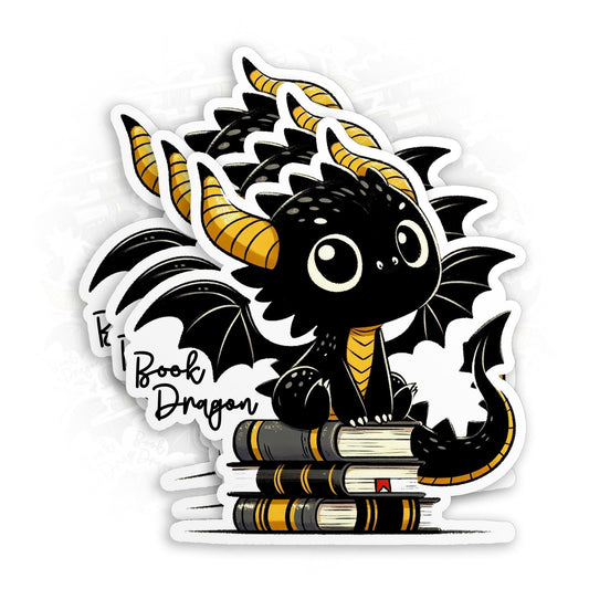 Set of three 3-inch black dragon book stickers