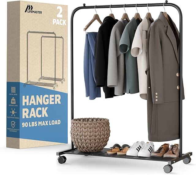 Pack of 2 Metal Clothes Racks with Wheels